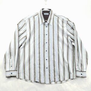Zagiri Shirt Mens 3XL Blue Brown Striped Cotton Long Sleeve Classic Button-Up